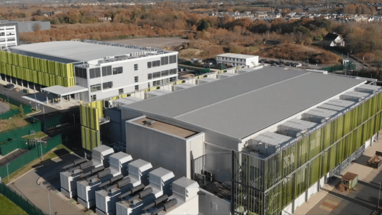 A clean high density server corridor within the Kao Data Harlow data center campus.