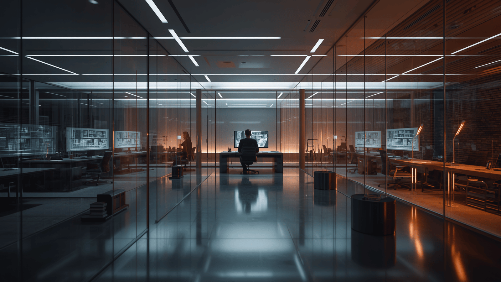 A busy human software engineer sitting in front of monitors collaborating with teammates, highlighting the resilience of the jobs AI would replace first.